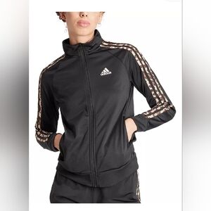 Adidas Animal Print Tricot 3-Stripe Track Jacket Women Black ZipUp Small Cheetah